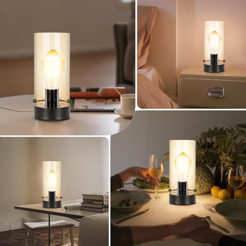 Table Lamp for bedroom, Modern Glass Lamp Bedside Lamps for Night stands - color: Black-Clear