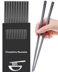 Fiberglass Chopsticks Set, 9.5 Inch, Pure Black, 5 Pairs - color: Pure Black