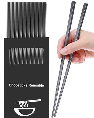 Fiberglass Chopsticks Set, 9.5 Inch, Pure Black, 5 Pairs - color: Pure Black