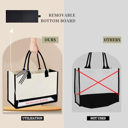 BeeGreen Embroidery Monogram Initial Tote Bag for Women Teacher Mom Friend Personalized Gift for Birthday Beach Work Wedding - color: Natural & Black, style: L