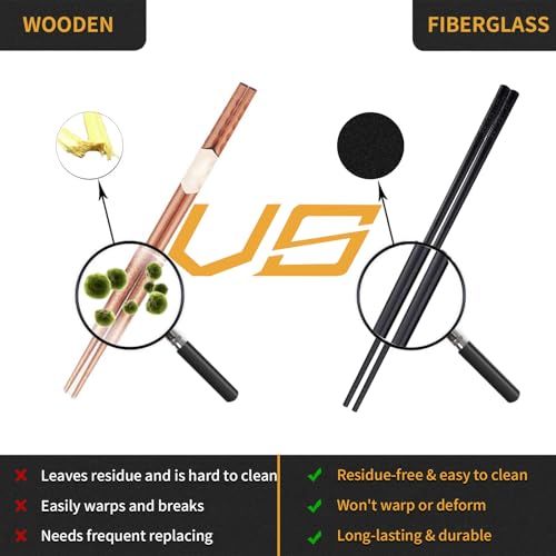 12 Pairs Fiberglass Chopsticks Reusable Chop Sticks Black Chopstick Dishwasher Safe Japanese