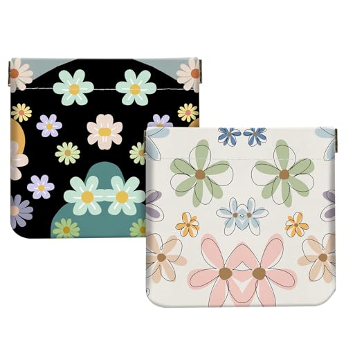 2Pcs PU Leather Small Squeeze Coin Purse Pouch Mini coin Bag Unique And Cute Wallet Cosmetic Bags Change Bag For Women Girls Men （Black Powder Line Flower - color: Black Powder Line Flower