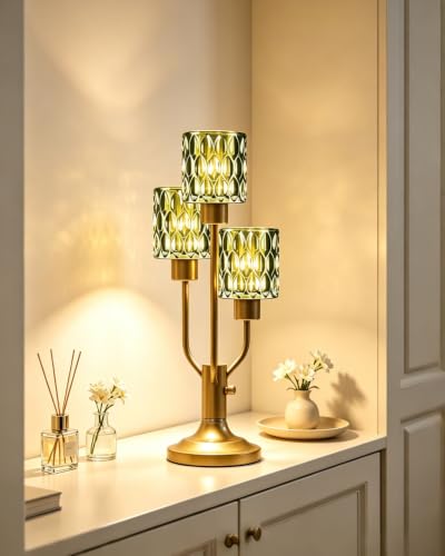 Lightdot Mid Century Modern Green Table Lamp Vintage Dimmable Gift - color: 18-Gold-Green-Cylinder