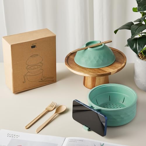 1 Set Microwave Ramen Cooker Bowl with Utensils, Light Green - color: Light Green