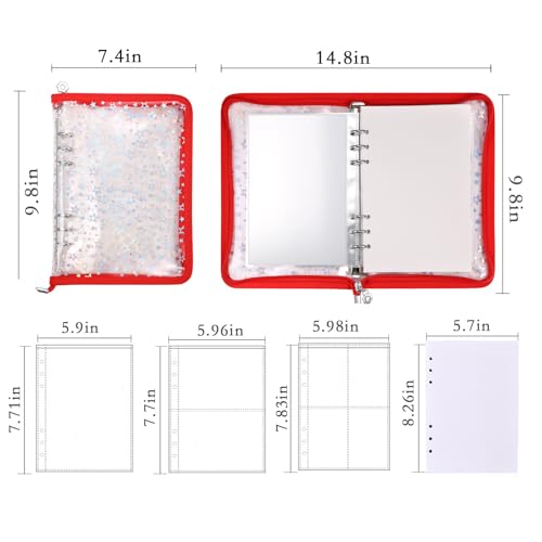 MUDOR 4 in 1 Sticker Storage Organizer Binder,Collecting Book Album Holder - color: Red