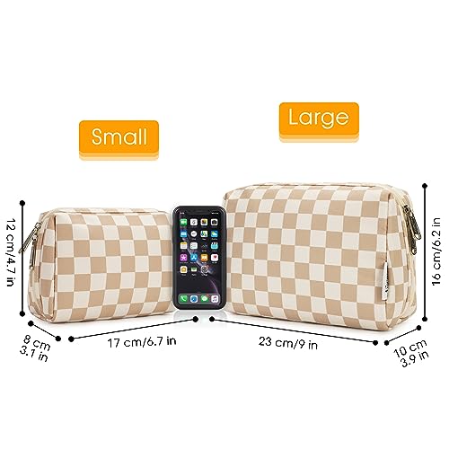 Narwey Small Makeup Bag for Purse, Travel Mini Cosmetic Bag for Women Girls - color: YB-Light Checkerboard, style: Small