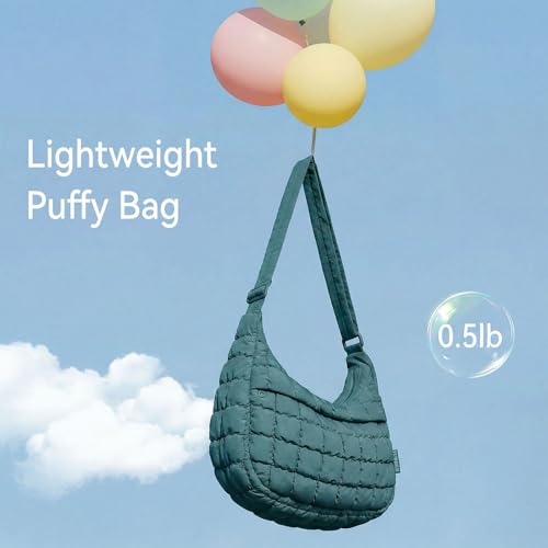 Puffer Crossbody Hobo Bag for Women Nylon Quilted Purse Lightweight Shoulder Handbag with Adjustable Strap - color: 04-peacock Blue