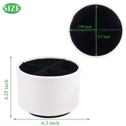 Round Leather Art Supply Organizer,Remote Control Holder,360 Degree Spinning,Multi-Functional Pencil Holder,4 Compartments Desktop Stationary Organizer(1-Lichee White) - color: 1-Lichee White
