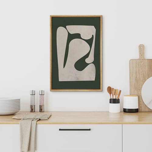 SIGNFORD Framed Canvas Print Wall Art Modern Abstract Shape on Green Background Illustrations Modern Art Decorative Boho Relax/Zen for Living Room, Bedroom, Office - 16"" x24 Natural - color: A03-2205-yui07, size: 24"L x 16"W