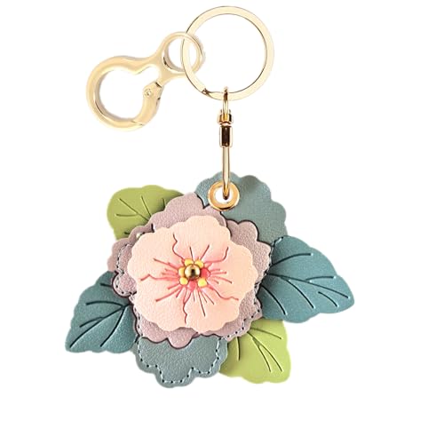 BORKUANA PU Leather Keychain holder Protective Case Compatible with AirTag - color: Begonia Flower C
