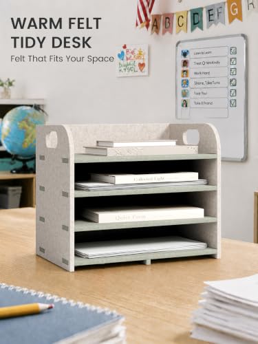 Fluxynara 4-Tier Felt File Organizer with Carry Handles, Sage Mist - color: Sage Mist