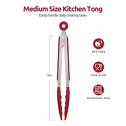 U-Taste Kitchen Tong for Cooking, 600ºF Heat-Resistant Silicone, 9in/Red - color: Red, size: 9 inch