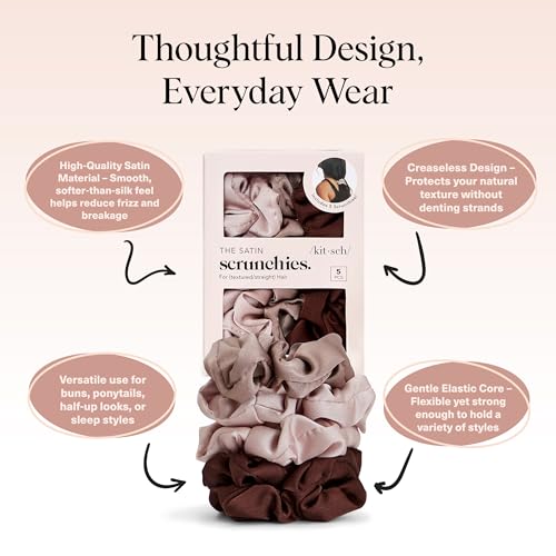 Kitsch Satin Scrunchies for Women - Hair Ties No Damage - Cameo, 5pcs - color: Cameo