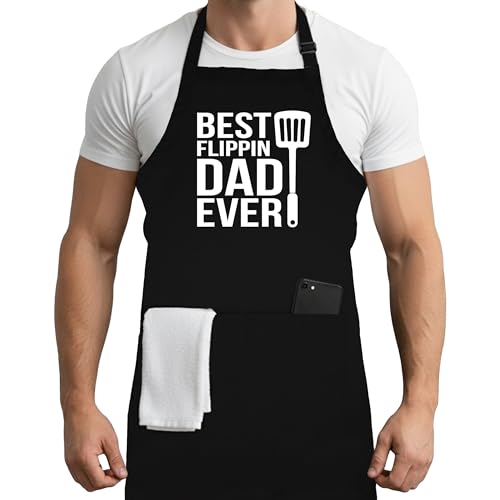 Adult Cooking Apron | May The Forks Be With You | BBQ Grill or Chef Apron with Pockets | Fun Grilling Accessories - color: Black - Flippin Dad, size: Regular - 28”L x 24”W