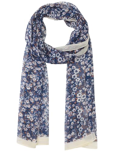 Women's Gypsophila Floral Scarf, Retro Lightweight Silky Sunscreen Head Wrap Neck Scarves for Summer - color: Dark Blue