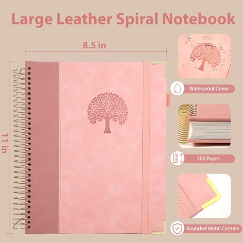 Yoment Hardcover Spiral Notebook 8.5" x 11" 5 Subject Notebook with Tabs - color: Pink