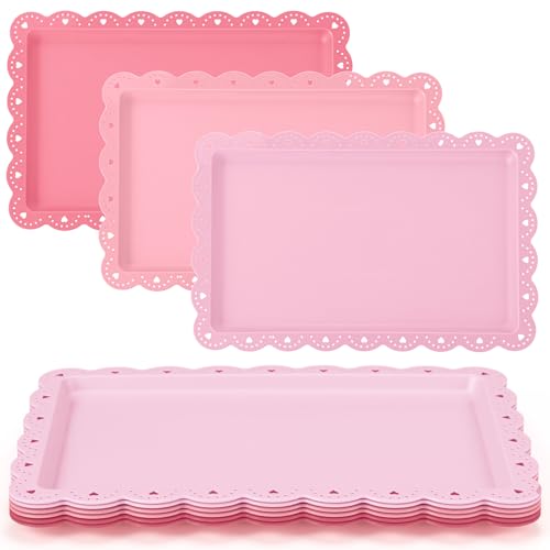 6 Pcs Pink Serving Trays Plastic Food Platters - color: Pink