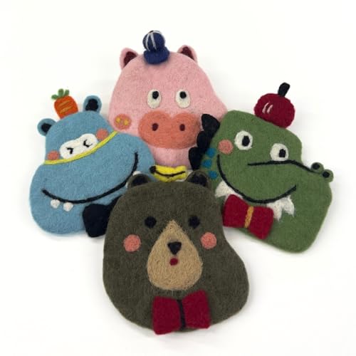 Humble Hilo Handmade Animal Felt Coaster Set of 4, Absorbent Coaster for Animal Lover (Funny Animals) - color: Funny Animals