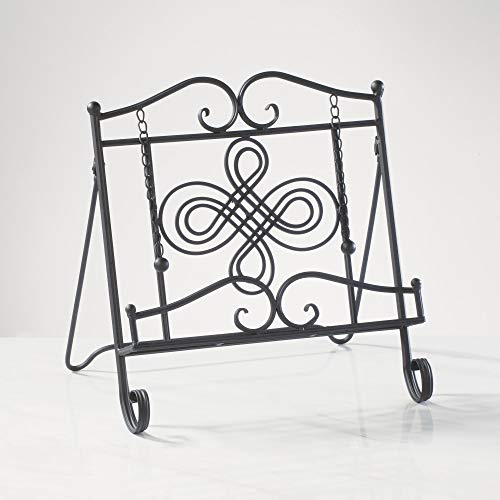 TRIPAR Swirl Design Black Metal Cookbook Stand for Cookbooks, Recipe Holders, Tablets, Catalogs, Portable, Adjustable, Free Standing - color: Black