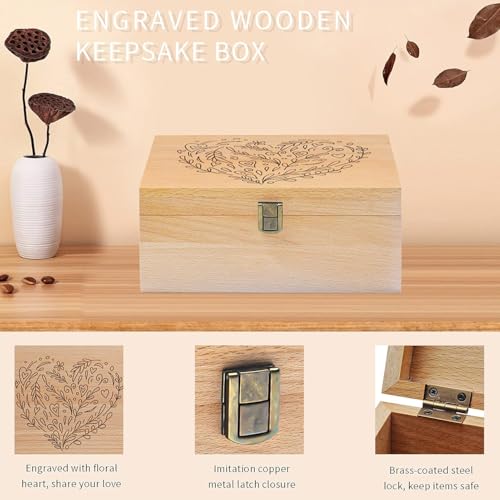 EXISTING Memory Box for Keepsakes, Heart Wooden Box with Hinge Lid - color: Beige