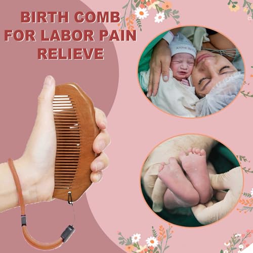 Labor Comb for Pain Relief, Wooden Birth Comb with Wrist Strap