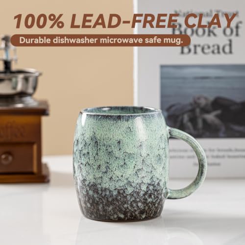 Misty Moss Ceramic Mug, 15oz Reactive Glaze Mug, Self Care Gift for Her - color: 14OZ - Misty Moss · BREATHE
