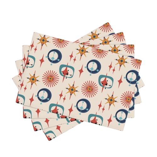 Mid Century Modern Place Mats Set of 4 Abstract Style Colorful Geometric Atomic Star Linen Placemats for Kitchen Dining Room Holiday Washable Quick Dry - color: Atomic-1, size: 12x18"Placemats x4
