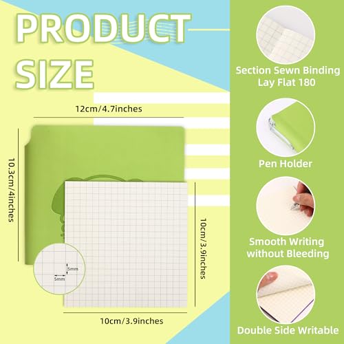 BOBO RABBIT 3 Pack Mini Grid Notebooks Pocket Size Graph Journal Total 600 Pages Compact Grided Notebook Small Softcover Vegan Leather Cartoon Puppy Dog Pattern Cute Notepads for Students Women Diary Writing Note Taking Lay Flat, 3.9"x3.9" Inner(Mini Squa