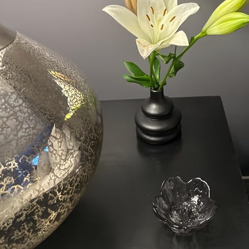 Black Crystal Flower Jewelry Ring Dish, Clear Trinket Bowl, Cute Nightstand Decor Ring Holder for Women, Home Decor Gifts for Women, Wedding, Birthday, Mother's Day - color: Crystal Black