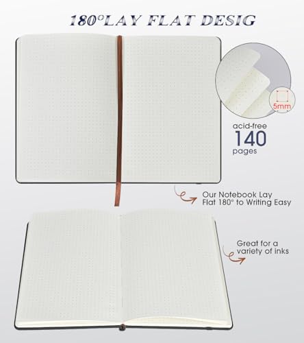 Biuwory Dotted Journal Notebook, 140 Dot Grid Pages, Medium 5.7"×8.3" - color: Black, size: Dotted-140 Pages (5.7"×8.3")