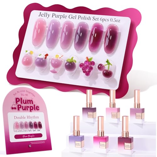 Double Rhythm 6 Pcs 15 ML Gel Polish Set Same Color Same Bottle Soak Off Gel Polish Kit Nail Art Manicure Salon DIY at Home for Women (Jelly Plum Purple Lavender- T6-98) - color: Jelly Plum Purple