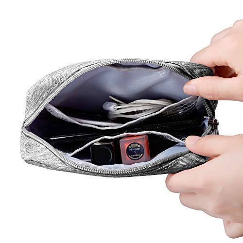 E-Tree Small Makeup Bag, Cosmetic Toiletry Skin Care Make up Little Items Pouch for Purse, Zipper Mini Tech Charger Cable Electronic Organizer Case, Travel Accessories for Women Men Teen, Grey - color: Grey, style: Travel Makeup Bag