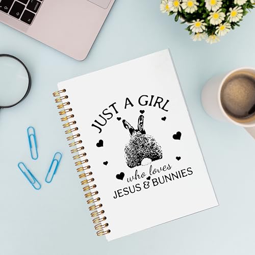 VNWEK Jesus Bunny Christian Spiral Notebook Journal 5.5x8.3 Inch, Rabbit Lover Gifts Journal, Just a Girl Who Loves Jesus & Bunnies Religious Lined Hardcover Spiral Notebook - color: Bunny notebook