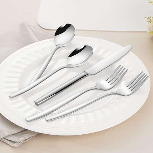 60 Pieces Modern Silverware Set for 12, 18/10 Stainless Steel Flatware Set - size: 60 pieces for 12
