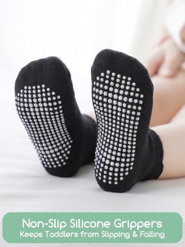 Aroveea Toddler Socks Non Slip Grip Baby Girls Kids Ankle Cute 12 Pack - color: Black, size: 6-12 Months