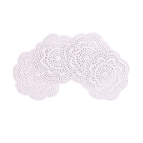 Phantomon 8 Inch Doilies Crochet Round Lace Doily Handmade Placemats 100% Cotton Crocheted Coasters, Pack of 4 (White) - color: White