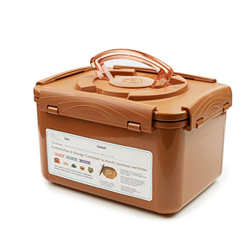 Crazy Korean Cooking Premium Fermentation and Storage Container for Kimchi, Sauerkraut with Inner Vacuum Lid, Sand Brown (5.2 L)