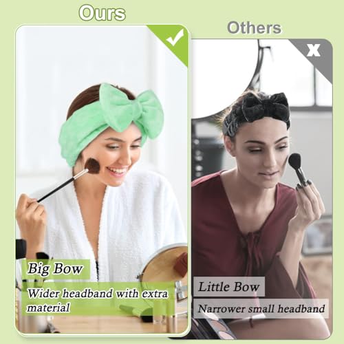 Shintop Makeup Headband, Soft Spa Headband with Bow for Skincare - color: Light Green