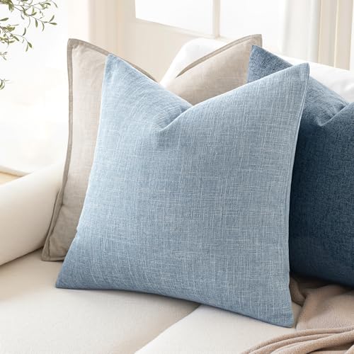 MIULEE Pack of 2 Linen Textured Pillow Covers, 18x18 Inch Light Blue - color: Light Blue, size: 18" x 18" (Pack of 2)