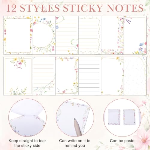 Chiisong 12 Pack Wildflower Sticky Notes Gift, Floral Sticky Notes - style: Fresh Wildflower