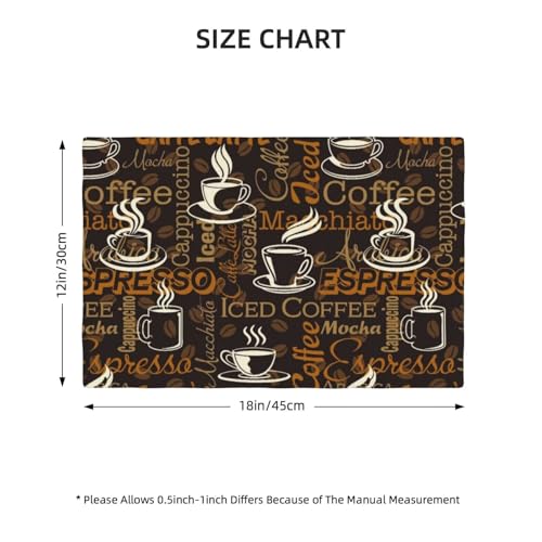Brown Coffee Printing Rectangle Linen Table Placemet Set of 4 - color: Brown White, size: Set of 4