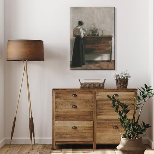 uoyien Vintage Danish Canvas Wall Art Famous Artwork Woman Reading Portrait Oil Painting Dark Academia Aesthetic Print 19th Century Antique Poster Retro Gallery Home Decor 12x16in Wrapped Canvas - color: Grey, size: 12x16in Wood Framed