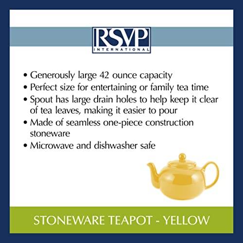 RSVP International Stoneware Teapot Collection, Microwave and Dishwasher Safe, 42 oz, Yellow - color: Yellow, size: 42 oz