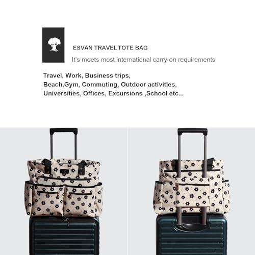 Weekender Bag Carry On Bag Overnight Tote Travel Duffle with 13 Pockets for Travel,Work，Gym,Beach,Teacher,Nurse - color: Corduroy Black flower