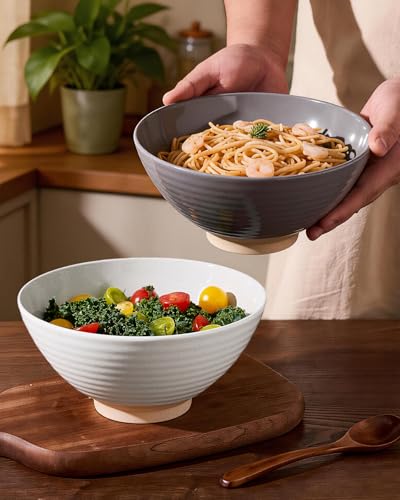 famiware Milkyway 54 oz Large Ramen Bowls Set of 2, White & Dark Gray - color: White & Dark Gray