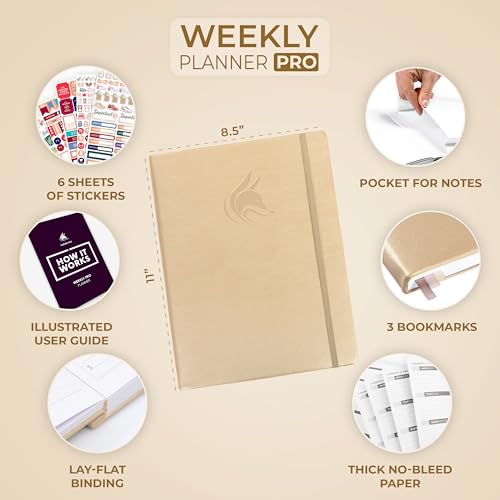 Clever Fox Planner PRO, Undated Weekly Planner, 8.5x11 Pearl - color: Pearl (Undated), size: A4 (8.5" x 11") Standard Version