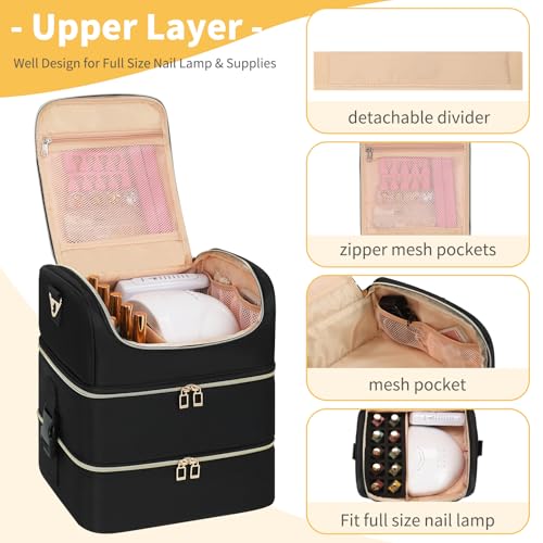 Nail Polish Organizer & Tattoo Travel Case - 3-Layer Nail Organizers and Storage Bag Holds 86-100+ Bottles, Portable Nail Supplies Organizer, Nail Tech Kit Box, Multi-Functional Cosmetic Case - color: Black, size: 86 Slots