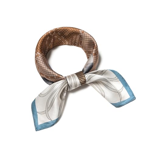 100% Mulberry Silk Scarf - 21" Square Lightweight Neckerchief, Gift Packed - color: Brown-2