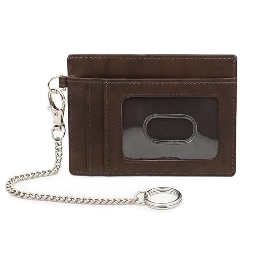 Leather Credit Card Holder with Keychain, Slim RFID Wallet (Brown) - color: Brown