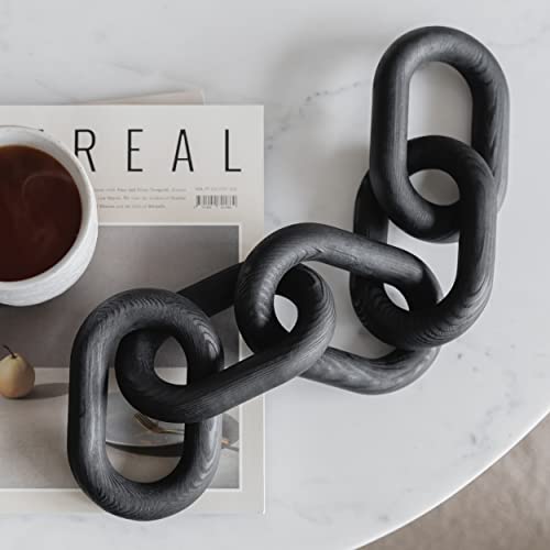 PEAKOLY Wood Chain Link Decor - Modern Coffee Table Decor Items, Black Chain Decor for Coffee Table, Wooden Decorative Chain, Bookshelf Decor, Shelf Decor Accents, Table Decorations for Living Room - color: Black